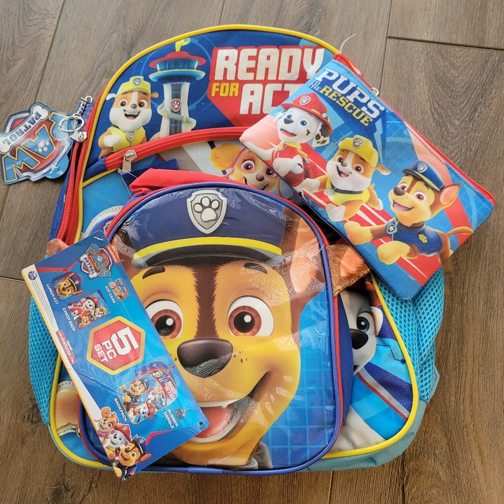Paw Patrol Ready for Action 5 Piece Set  Backpack, Lunch, Cinch sak, Pencil Case